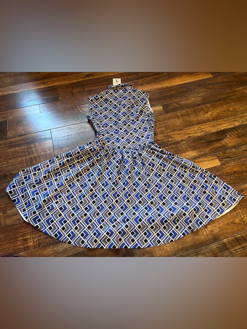Kate Spade Blue Geometric Sleeveless Shirtwaist Dress - Picture 3 of 3